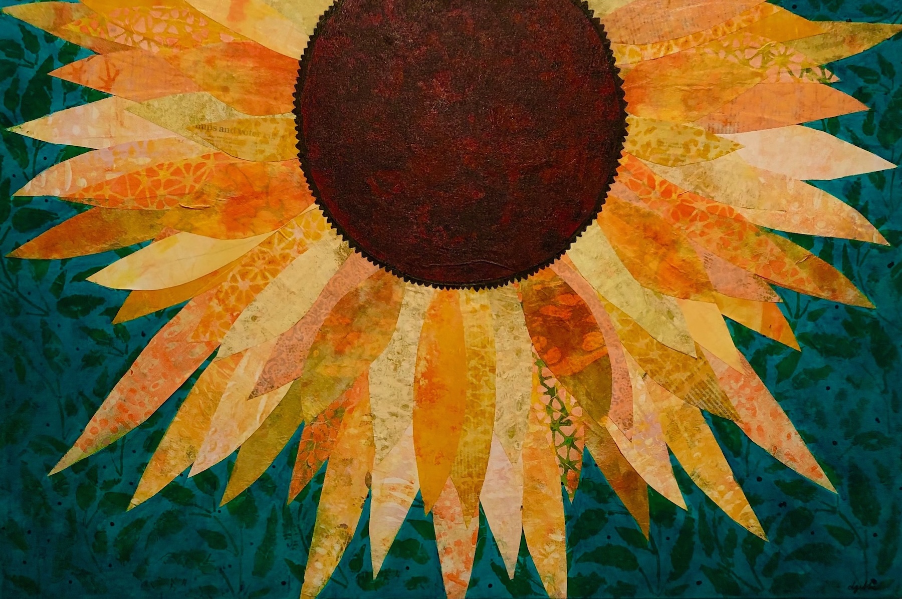 richly textured abstract in golds, mustard, yellow, reds