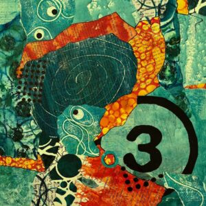 colorful blues, teals and oranges with a target 3