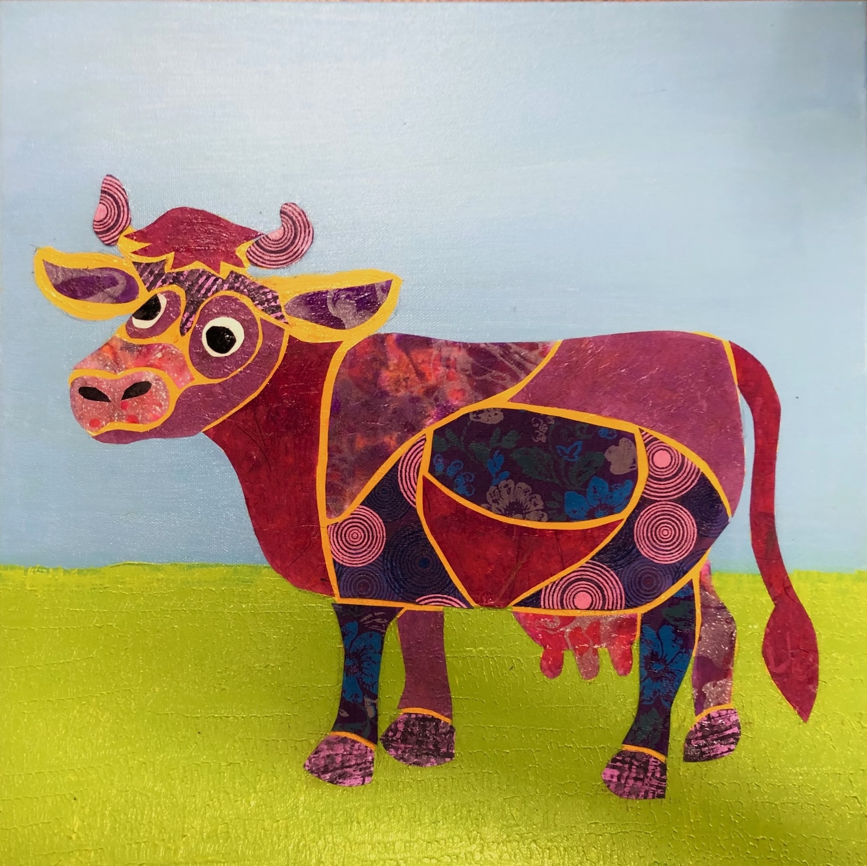 purple cow, cartoon like in shades of purple