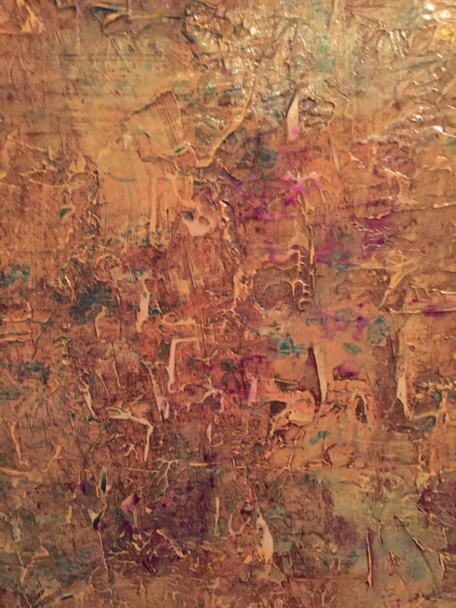 richly textured abstract in golds, mustard, yellow, reds
