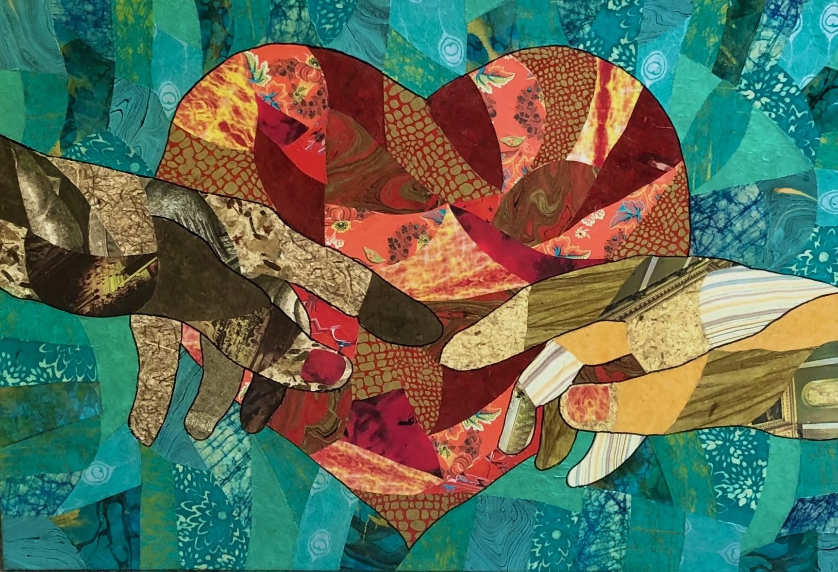 richly textured abstract in golds, mustard, yellow, reds